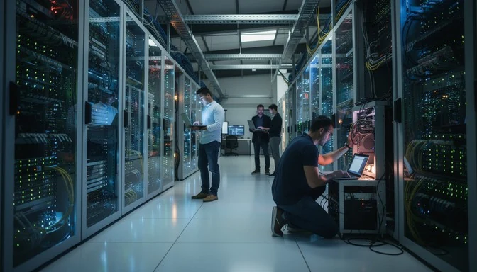 Technicians managing data center operations
