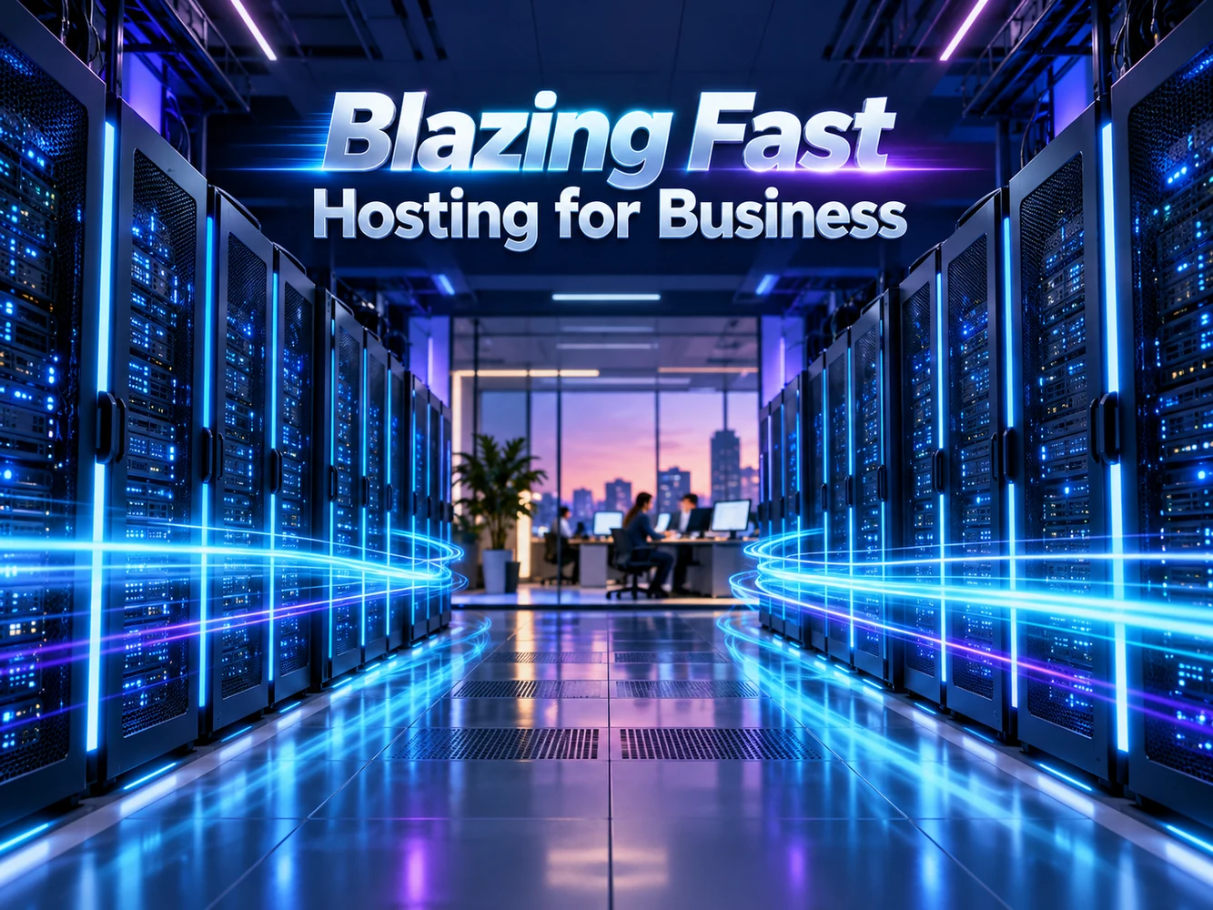 Blazing-fast blue-lit hosting servers for business